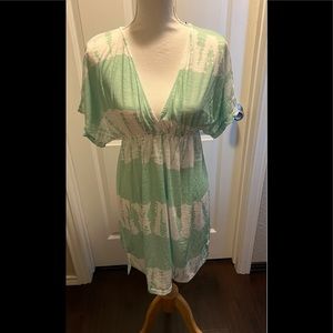 Cover up features no lining, V-neck, flutter sleeves dress